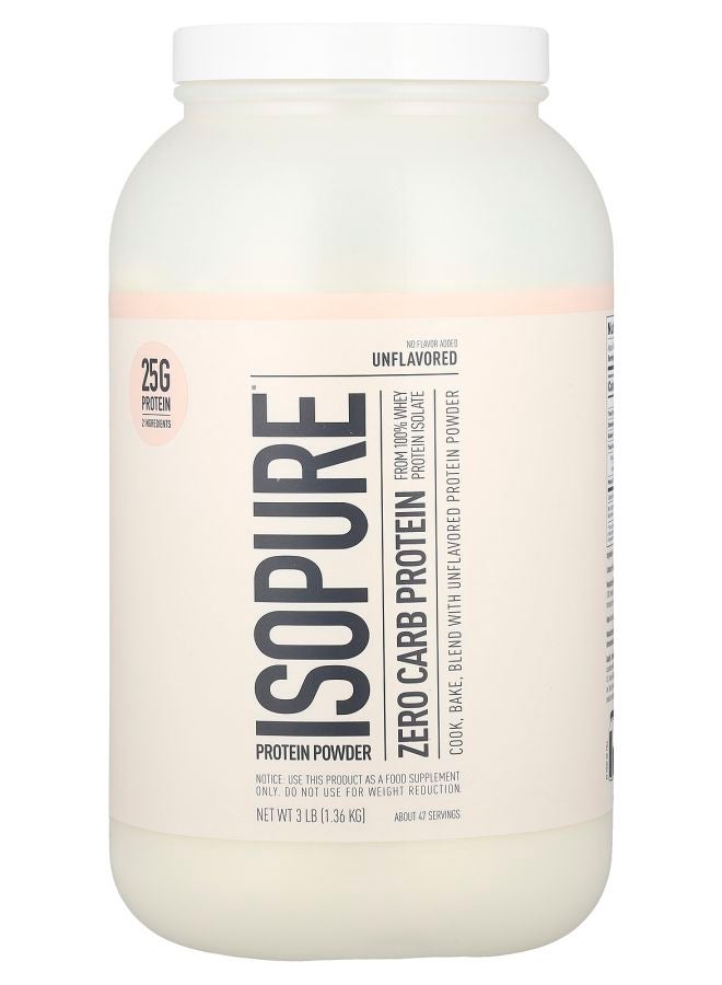 Isopure مسحوق بروتين خالي من الكربوهيدرات بدون نكهة 3 رطل (1.36 كجم)