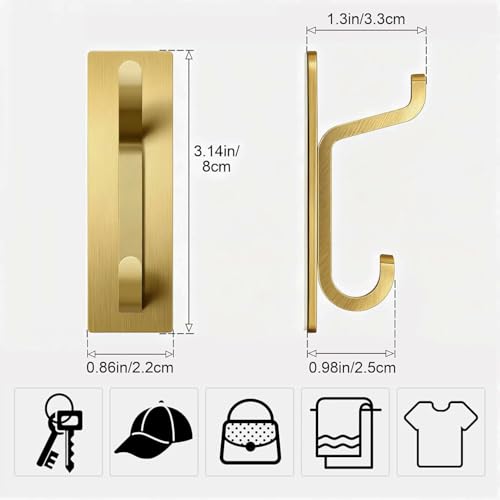 pickpiff Self Adhesive Hooks, Extra Sticky 10LB (Max), Heavy Duty Stainless, Stick On Wall and Door Hooks for Hanging, Bathroom Towel Hooks and Coat Hooks, Robe Hook Wall Mounted, Gold, 4 Pack - Image 4