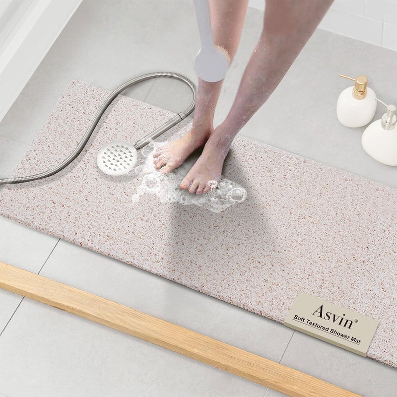 Asvin Soft Textured Bath, Shower, Tub Mat, 47x16 Inch, Phthalate Free, Non Slip Comfort Bathtub Mats with Drain, PVC Loofah Bathroom Mats for Wet Areas, Quick Drying - Image 1
