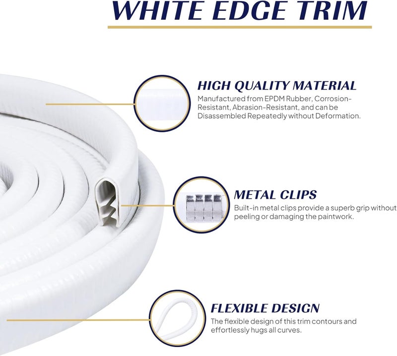 Car Elements Edge Trim U-Channel Weather Stripping 1/2" X 3/8" - 15 Foot White Rubber Automotive Door Edge Sealing - Image 3