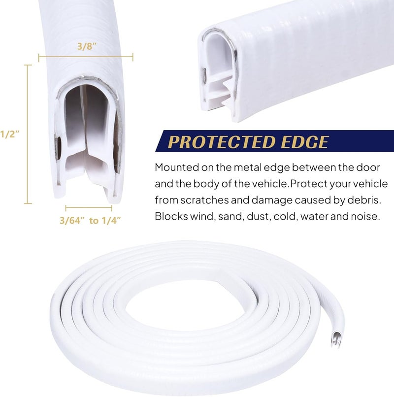Car Elements Edge Trim U-Channel Weather Stripping 1/2" X 3/8" - 15 Foot White Rubber Automotive Door Edge Sealing - Image 2
