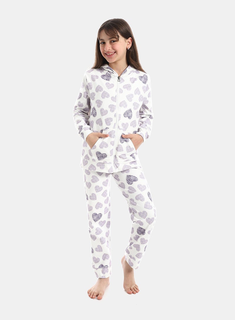 Andora Zipper Closure Self Patterned Pajama - Image 1