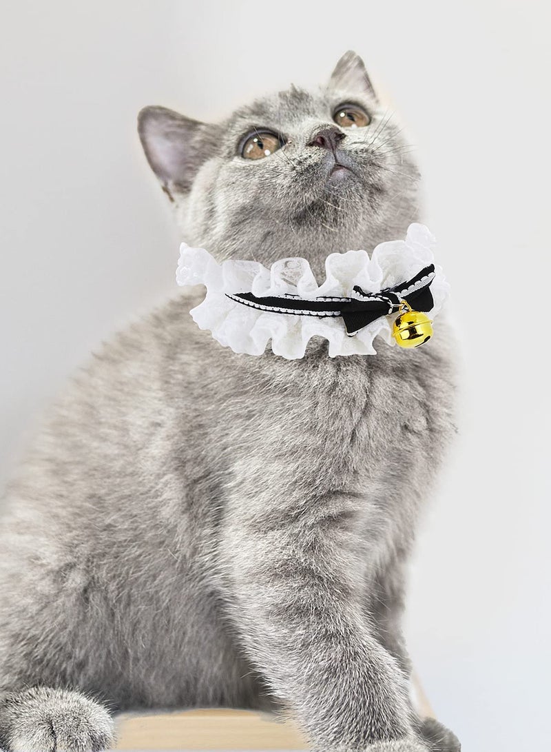 KASTWAVE 2pcs Bow Tie Cat Collar Bandana, Cat Collars with Bells Adjustable Cat Lace Bow Tie Bandana, Cats Bow Bib with Bowknot Neck Strap Kitten Collar Cat Bandana for Cats, Kitten, Small Pet(M) - Image 5