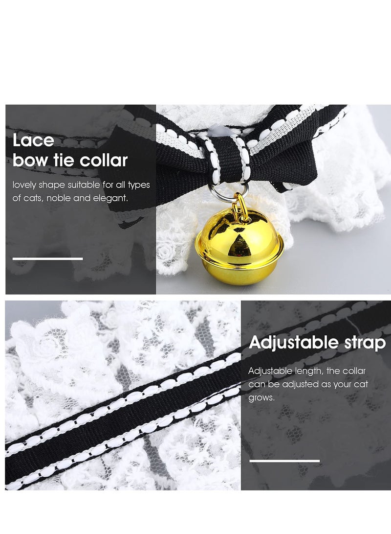 KASTWAVE 2pcs Bow Tie Cat Collar Bandana, Cat Collars with Bells Adjustable Cat Lace Bow Tie Bandana, Cats Bow Bib with Bowknot Neck Strap Kitten Collar Cat Bandana for Cats, Kitten, Small Pet(M) - Image 2