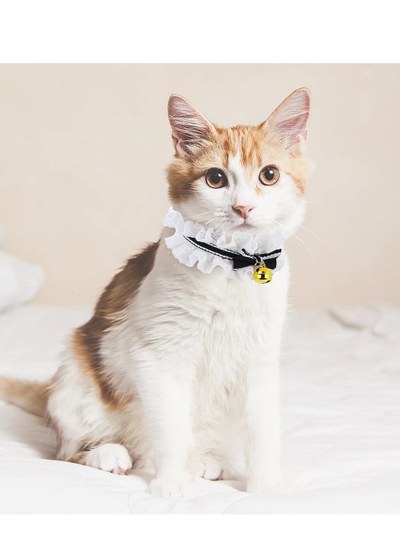 KASTWAVE 2pcs Bow Tie Cat Collar Bandana, Cat Collars with Bells Adjustable Cat Lace Bow Tie Bandana, Cats Bow Bib with Bowknot Neck Strap Kitten Collar Cat Bandana for Cats, Kitten, Small Pet(M) - Image 4
