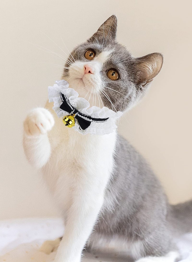 KASTWAVE 2pcs Bow Tie Cat Collar Bandana, Cat Collars with Bells Adjustable Cat Lace Bow Tie Bandana, Cats Bow Bib with Bowknot Neck Strap Kitten Collar Cat Bandana for Cats, Kitten, Small Pet(M) - Image 3