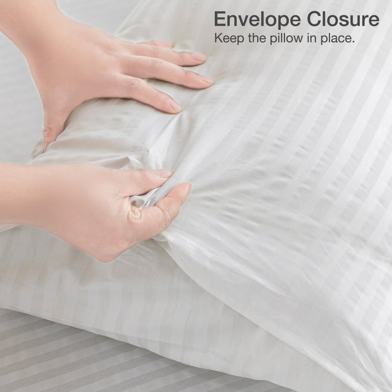 JELLYMONI 100% Natural Cotton Striped Standard Pillowcases Set, 2 Pack Satin Stripe Pattern Printed Pillow Covers with Envelope Closure (Pillows are not Included) - Image 2