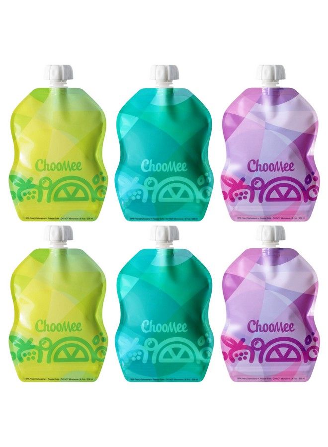 ChooMee Reusable Baby Food Storage Pouches 8 Oz ; Ideal For Baby Food Smoothies And Purees ; Secure Double Lock Zipper Wide Bottom Bpa Free ; Snakpack Tropicolor 6 Ct  - Image 1