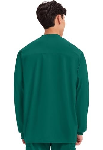 Cherokee Men’s Scrub Jacket Snap Front Medical with 3 Pockets, Knit Cuffs, Soft Fade Resistant 2-Way Stretch - WW360, XL, Hunter Green - Image 4