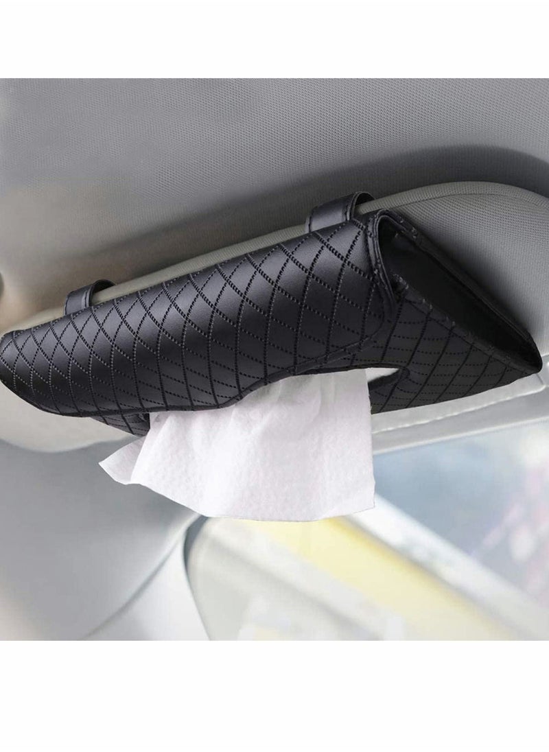 KASTWAVE Car Tissue Holder, Luxury Tissue Box Holder for Car, Sun Visor Napkin Holder, Hanging Car Tissues Holder for Car & Truck Decoration, PU Leather Backseat Car Tissue Box (Black)  - Image 1