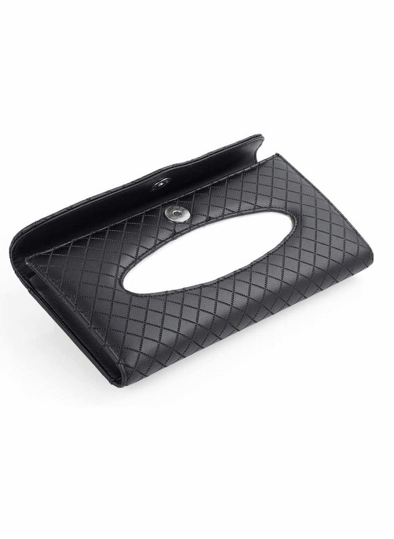 KASTWAVE Car Tissue Holder, Luxury Tissue Box Holder for Car, Sun Visor Napkin Holder, Hanging Car Tissues Holder for Car & Truck Decoration, PU Leather Backseat Car Tissue Box (Black)  - Image 3