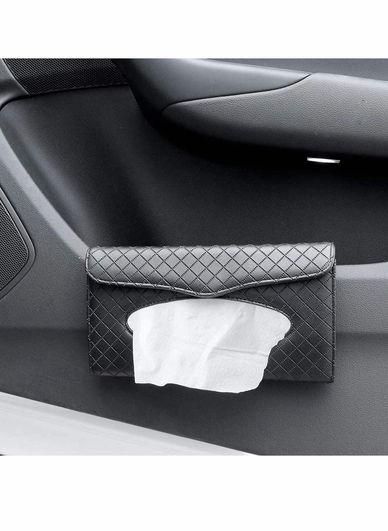 KASTWAVE Car Tissue Holder, Luxury Tissue Box Holder for Car, Sun Visor Napkin Holder, Hanging Car Tissues Holder for Car & Truck Decoration, PU Leather Backseat Car Tissue Box (Black)  - Image 5