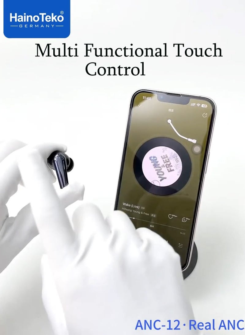 Haino Teko ANC-12 Real ANC Bluetooth Earphone With Active Noise Cancellation High Bass Sound Quality Super Clear Microphone and Easy Touch Controls Compatible With Android Mobiles and Tablets Black - Image 5