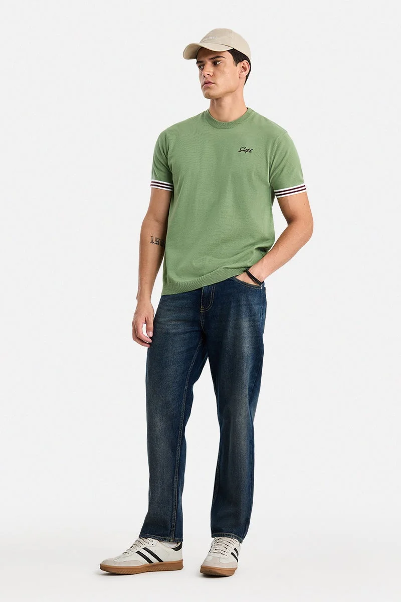 سنيتش Green Embroidered Half Sleeve Regular Fit T-Shirt