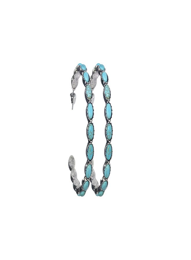 Wonderent Turquoise Bohemian Metal Hoop Fashion Earring