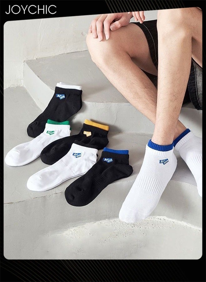 Joychic 6 أزواج من جوارب قطنية قصيرة للرجال بألوان صلبة من أربع فصول مع تطريز حرفي للجوارب الرياضية - Image 1