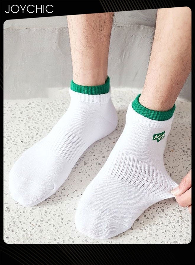 Joychic 6 أزواج من جوارب قطنية قصيرة للرجال بألوان صلبة من أربع فصول مع تطريز حرفي للجوارب الرياضية - Image 4