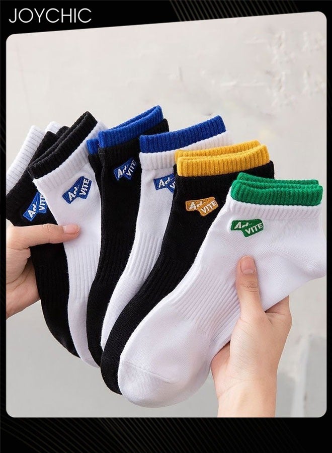 Joychic 6 أزواج من جوارب قطنية قصيرة للرجال بألوان صلبة من أربع فصول مع تطريز حرفي للجوارب الرياضية - Image 2