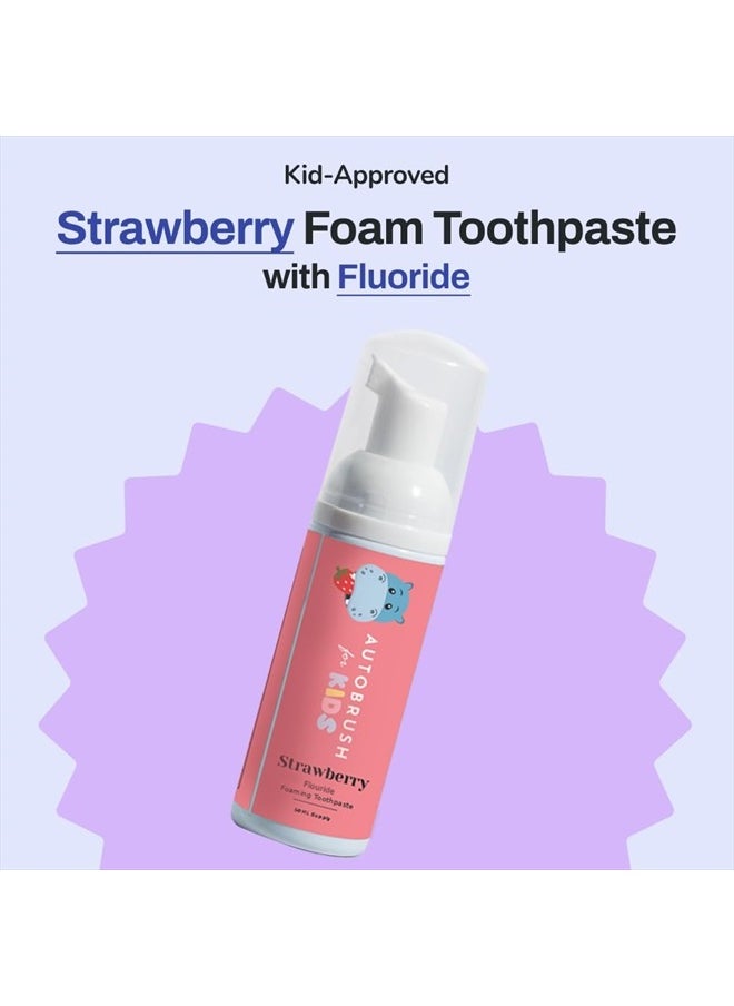 Kids Fluoride Foaming Toothpaste Strawberry Flavor for Electric or U-Shaped Toothbrush, SLS-Free, Training Toothpaste, Anti-Cavity, Travel Friendly (2 Pack)