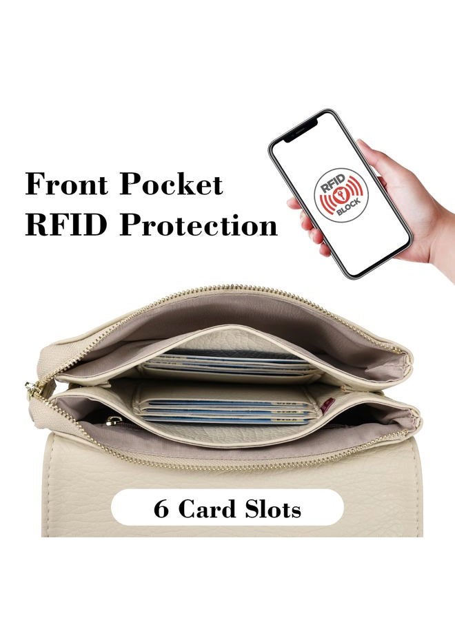 MINICAT Women RFID Blocking Small Crossbody Bags Credit Card Slots Cell Phone Purse Wallet(Beige-Small) - Image 4