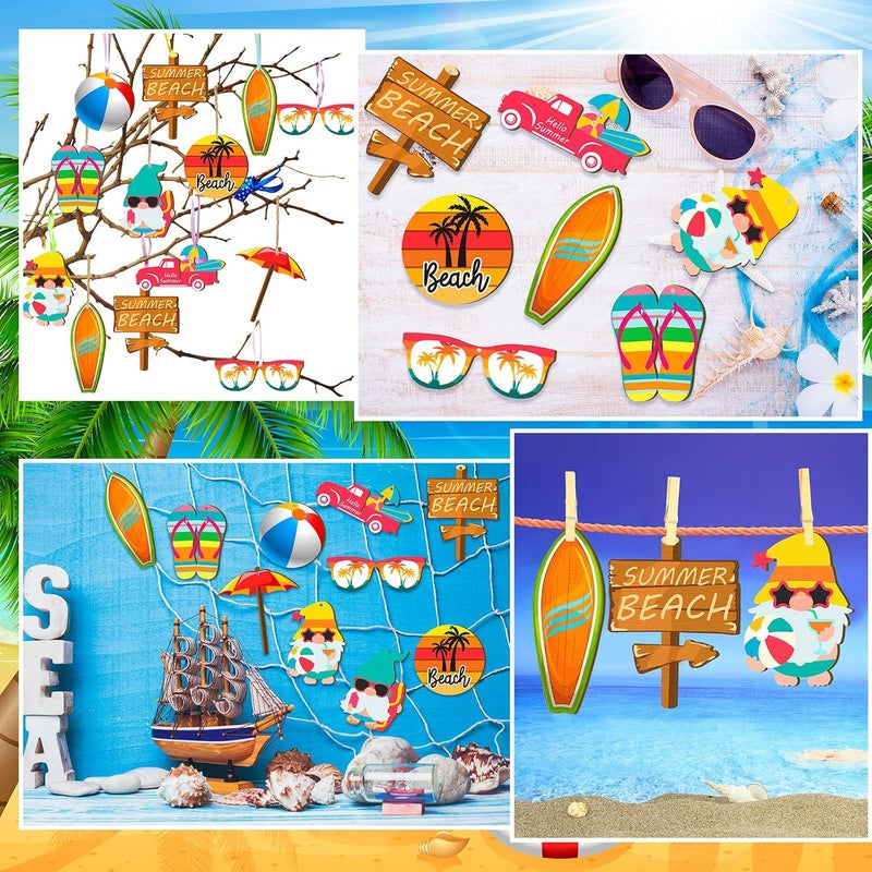 Chunful 30 Pcs Wood Hanging Ornaments Beach Wooden Slices Hanging Spring Tree Ornaments Summer Ornaments Summer Tree Decorations with String for Luau Party Supplies Hawaiian Party Decorations (Vivid Style) - Image 4