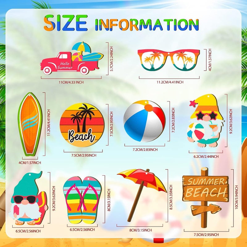 Chunful 30 Pcs Wood Hanging Ornaments Beach Wooden Slices Hanging Spring Tree Ornaments Summer Ornaments Summer Tree Decorations with String for Luau Party Supplies Hawaiian Party Decorations (Vivid Style) - Image 3