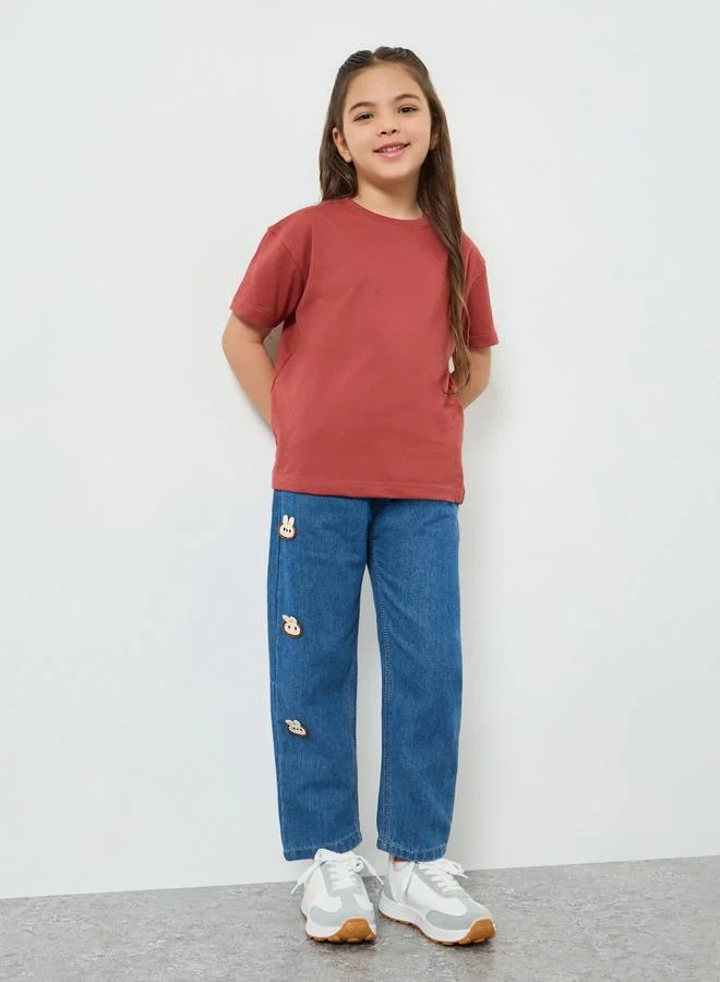 Styli Girls Blue Embroidered Jeans