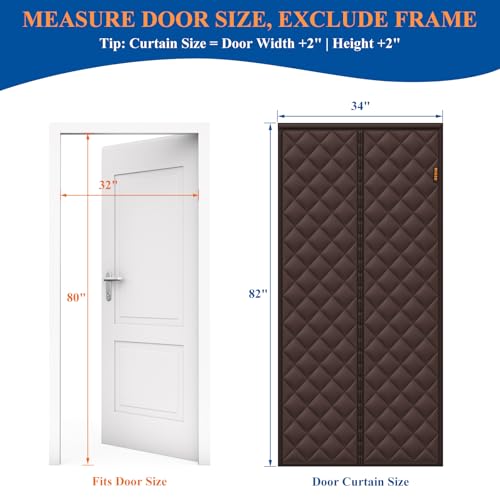 MAGZO Magnetic Thermal Insulated Door Curtain, 32" x 80", Upgraded Oxford Filled with Thicken Cotton, Weatherproof Insulation Cover Blanket for Winter/Front/Back Doors, Keep Cold Drafts Out, Brown - Image 2