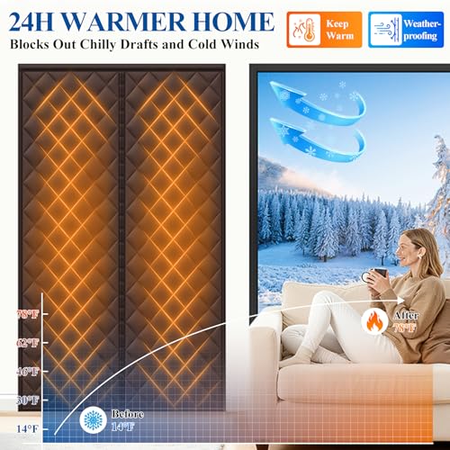 MAGZO Magnetic Thermal Insulated Door Curtain, 32" x 80", Upgraded Oxford Filled with Thicken Cotton, Weatherproof Insulation Cover Blanket for Winter/Front/Back Doors, Keep Cold Drafts Out, Brown - Image 3