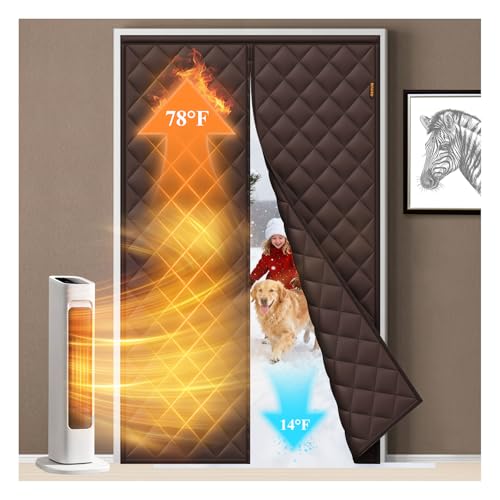 MAGZO Magnetic Thermal Insulated Door Curtain, 32" x 80", Upgraded Oxford Filled with Thicken Cotton, Weatherproof Insulation Cover Blanket for Winter/Front/Back Doors, Keep Cold Drafts Out, Brown - Image 1