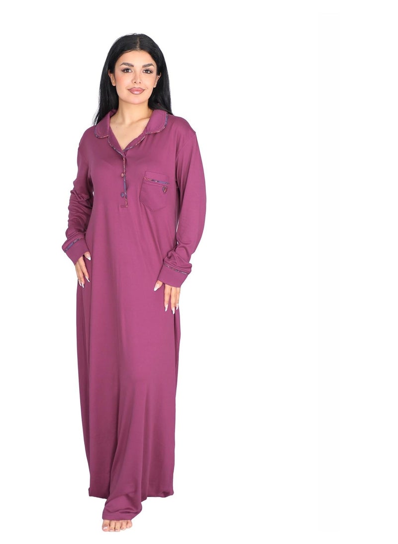 Dadoush Winter Abaya with raised lines and elegant embroidery, combines softness and luxury to give you a sophisticated winter look - women's long winter nightgown - loose sleepwear for women - Image 1