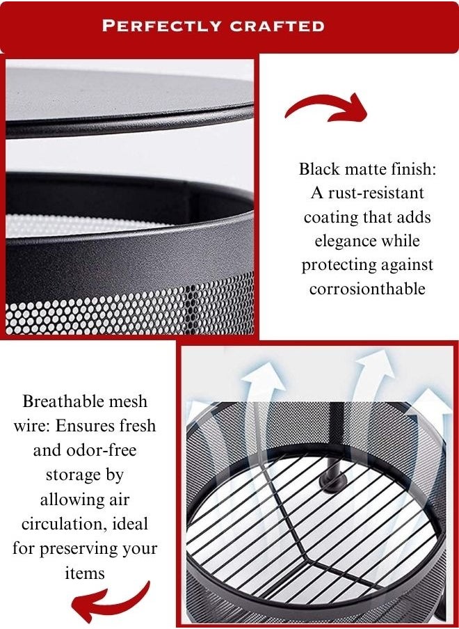 5 Layer Round Shape Rotating Multipurpose Cart Kitchen Storage Shelf For Fruits And Vegetables Basket With 4 Movable Wheels Black Colour