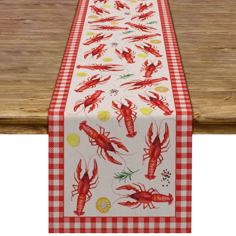 Crawfish Boil Table Runner Lobster Buffalo Plaid Check Seafood Boil Themed Birthday Party Kitchen Dining Home Decoration