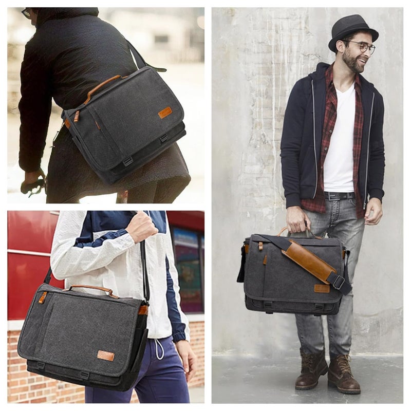 ESTARER Men Messenger Bag 17-17.3 Inch Laptop Bag Water-resistant Canvas Computer Shoulder Bag Briefcase for Work College Travel, Grey - Image 2