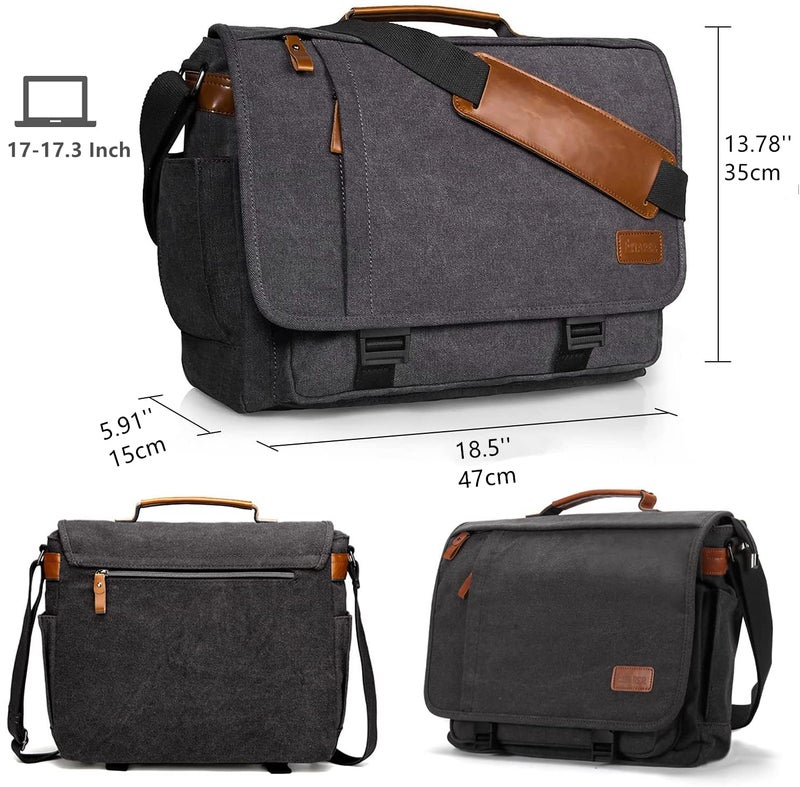 ESTARER Men Messenger Bag 17-17.3 Inch Laptop Bag Water-resistant Canvas Computer Shoulder Bag Briefcase for Work College Travel, Grey - Image 4