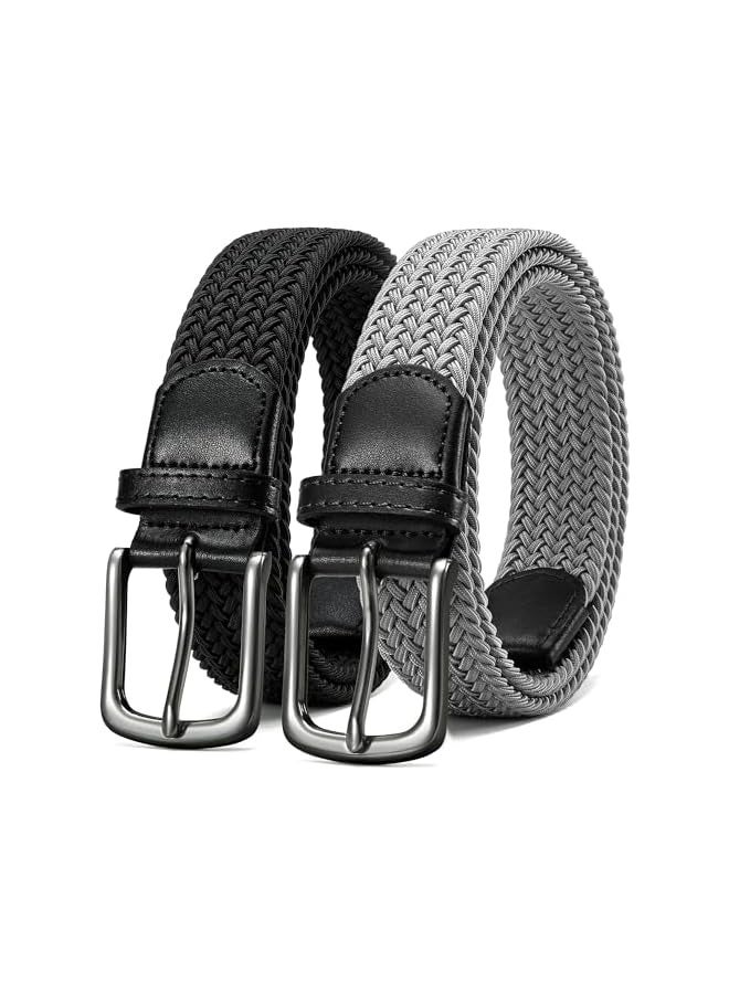 بروماس حزام جولف مضفر مرن للرجال، 2 عبوة من أحزمة مطاطية منسوجة كاجوال للرجال مقاس 46 بوصة، لبنطلون الجولف غير الرسمي - Image 1