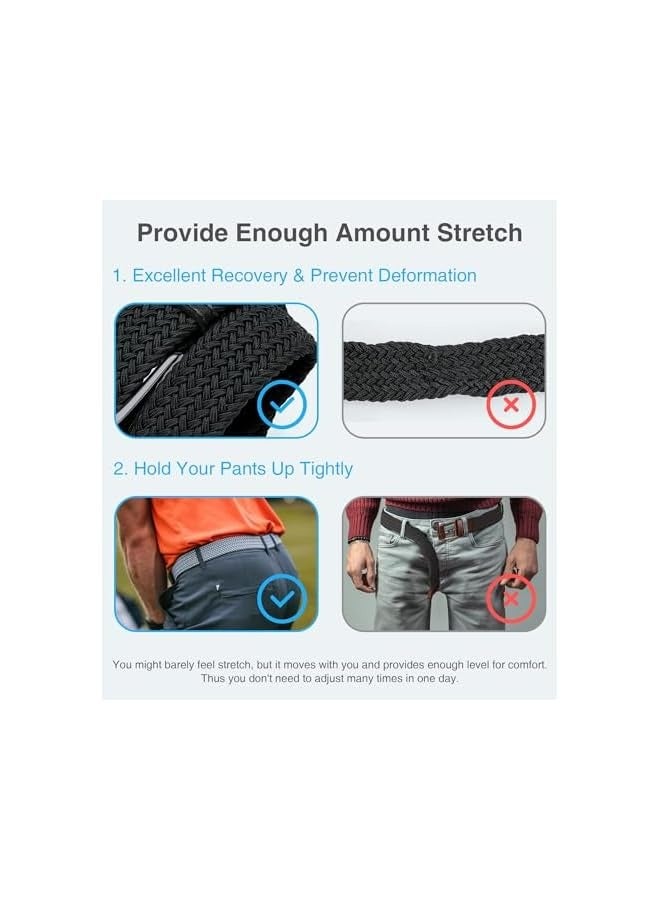 بروماس حزام جولف مضفر مرن للرجال، 2 عبوة من أحزمة مطاطية منسوجة كاجوال للرجال مقاس 46 بوصة، لبنطلون الجولف غير الرسمي - Image 3