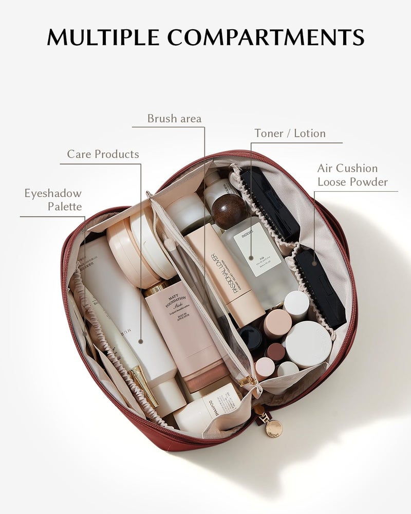 EACHY Travel Makeup Bag,Large Capacity Cosmetic Bags for Women,Portable Pouch Open Flat Toiletry Bag Make up Organizer with Divider and Handle - Image 2