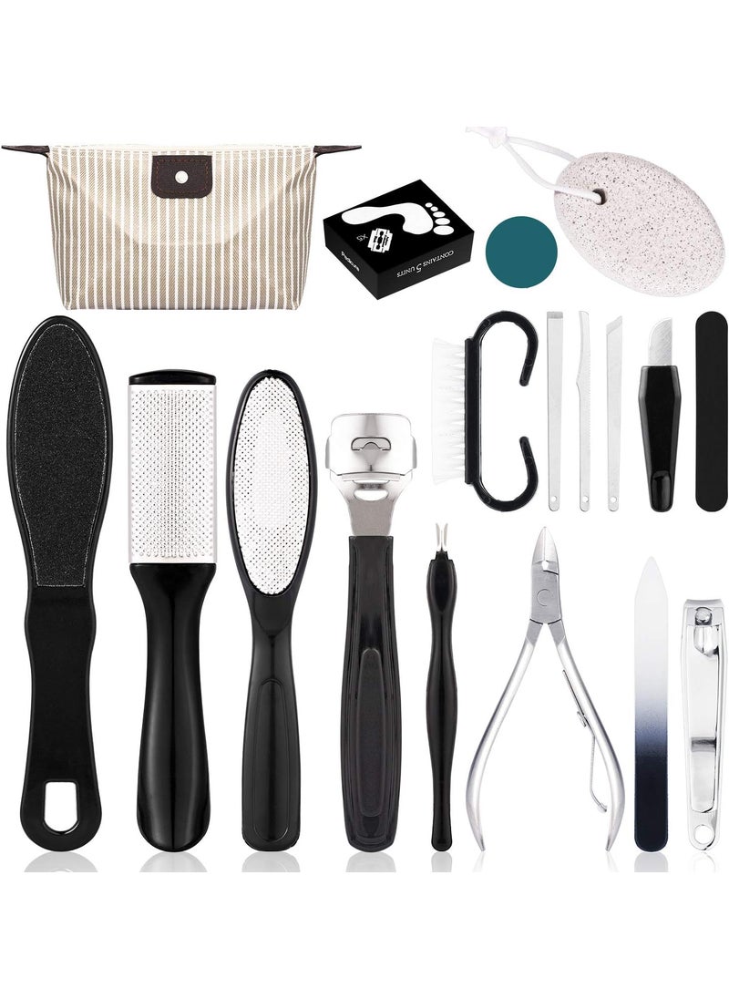 Whaline Whaline Pedicure Tools Kit Dead Skin Tool Set 18 in 1 Stainless Steel Foot Callus Remover Foot File Rasp Nail Toenail Clipper Pumice Stone Foot Peel Foot Care Kit for Women Men Salon or Home 