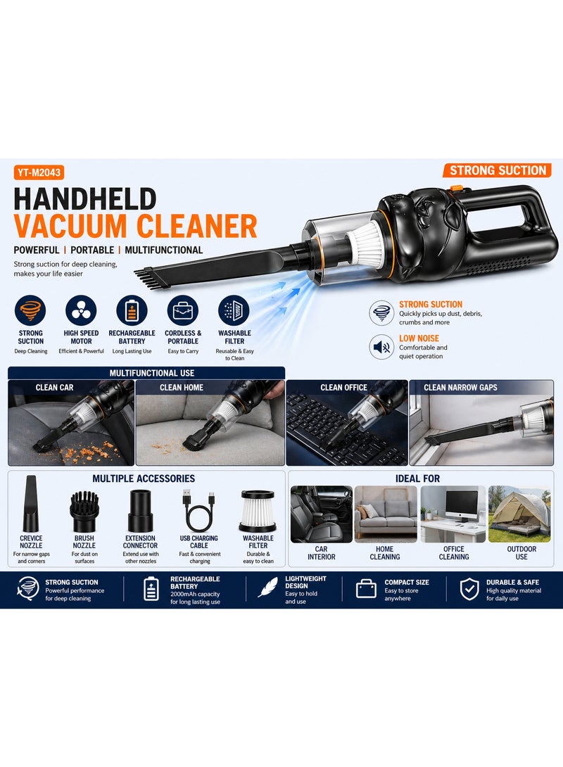 Cordless Handheld Vacuum Cleaner YT-M2043 Portable Strong Suction Rechargeable for Car & Home - Image 2
