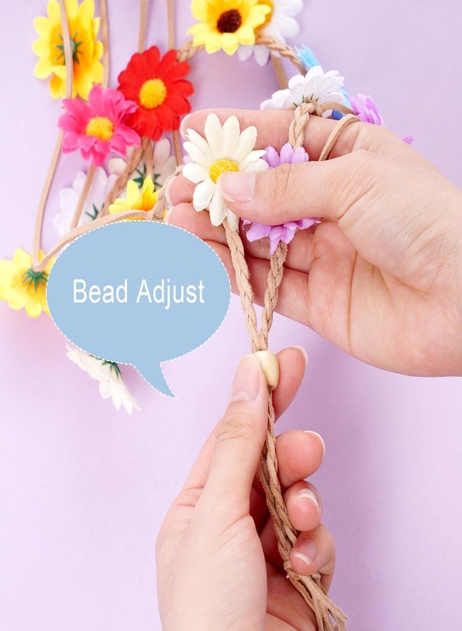 Sucrain 2pcs Flower Hippie Headband Floral Crown Summer Sunflower Hair Accessories for 70s Bohemian Costumes Style for Women(Colorful+Colorful) - Image 4