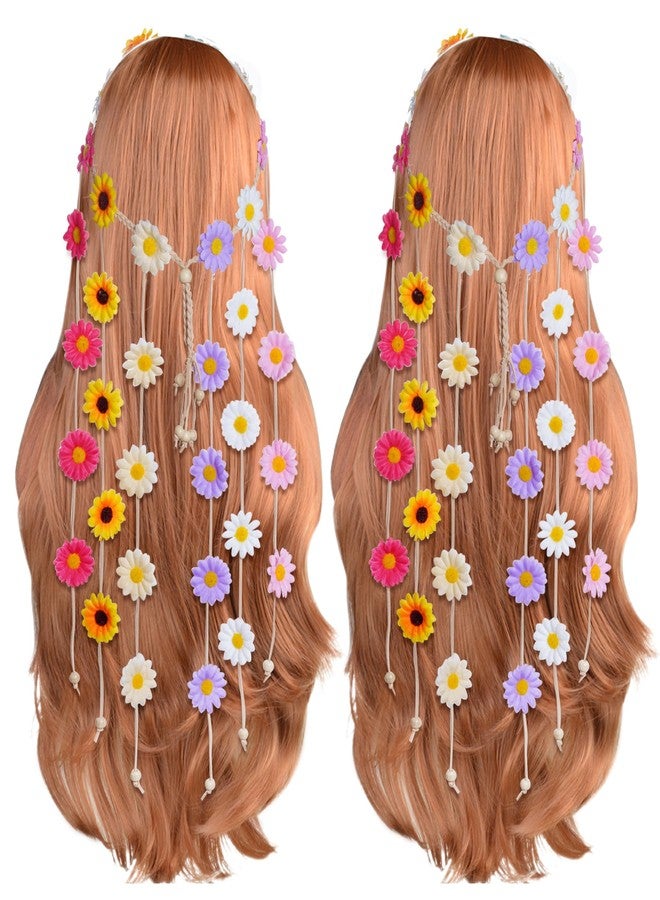 Sucrain 2pcs Flower Hippie Headband Floral Crown Summer Sunflower Hair Accessories for 70s Bohemian Costumes Style for Women(Colorful+Colorful) - Image 1