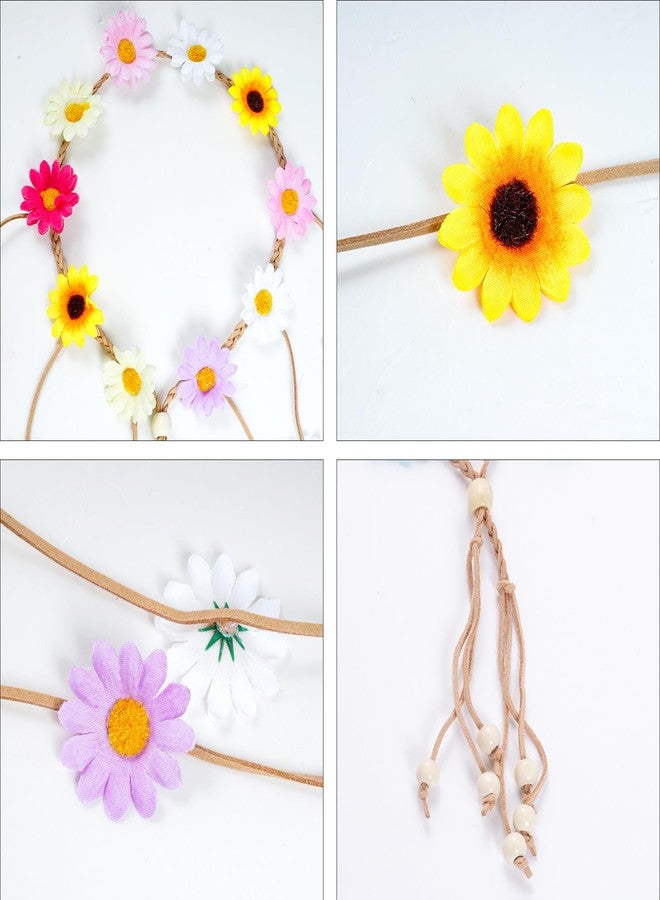 Sucrain 2pcs Flower Hippie Headband Floral Crown Summer Sunflower Hair Accessories for 70s Bohemian Costumes Style for Women(Colorful+Colorful) - Image 3