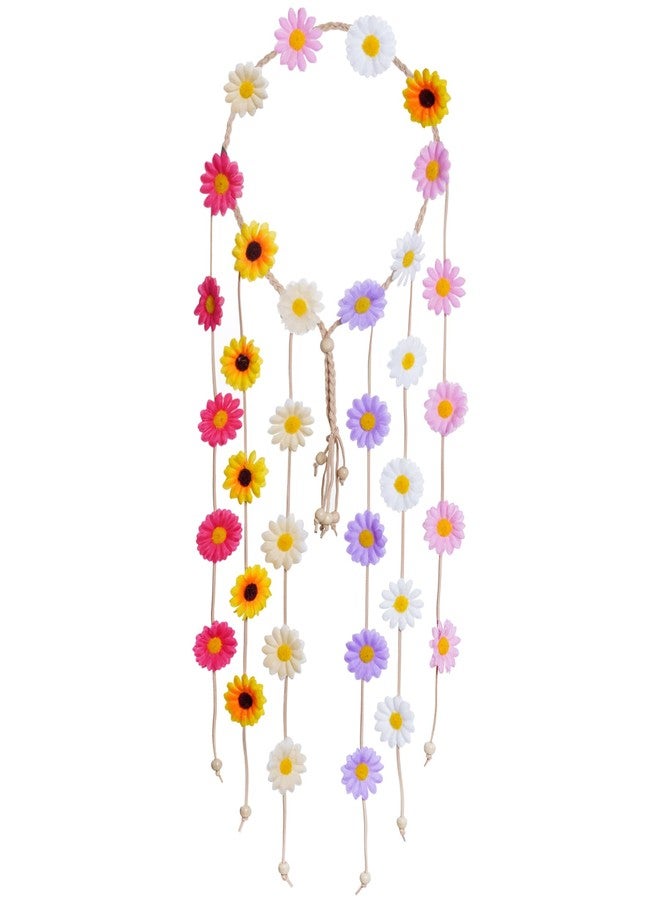 Sucrain 2pcs Flower Hippie Headband Floral Crown Summer Sunflower Hair Accessories for 70s Bohemian Costumes Style for Women(Colorful+Colorful) - Image 5