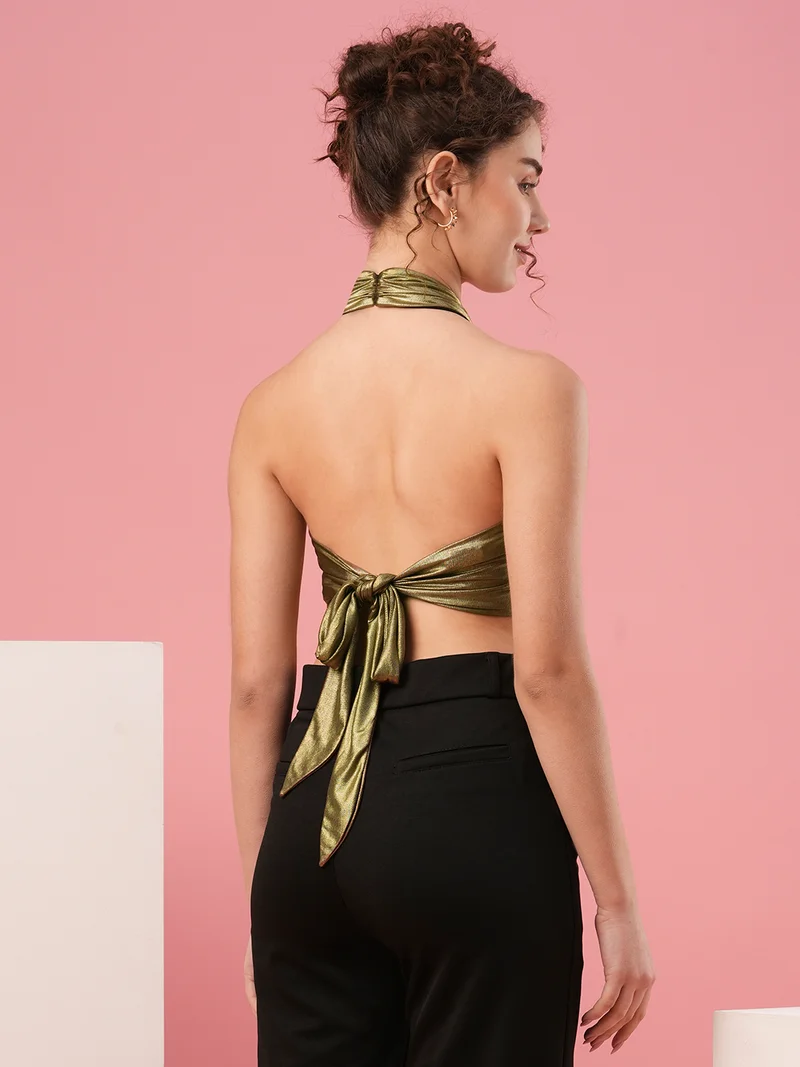جلو باص Women Halter Neck Bralette Crop Top
