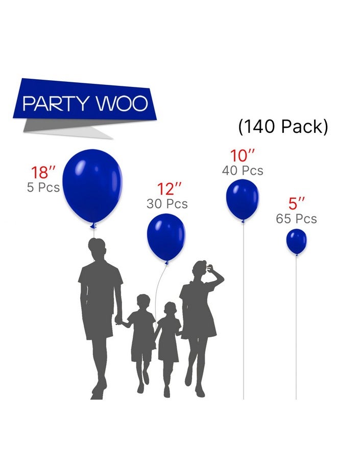 PartyWoo PartyWoo Royal Blue Balloons 140 pcs Different Sizes of 18 12 10 5 Inch Dark Blue Matte Balloon Arch Kit Garland for Graduation 4th of July Baby Shower Birthday Party Decorations Blue-Y59  - Image 2