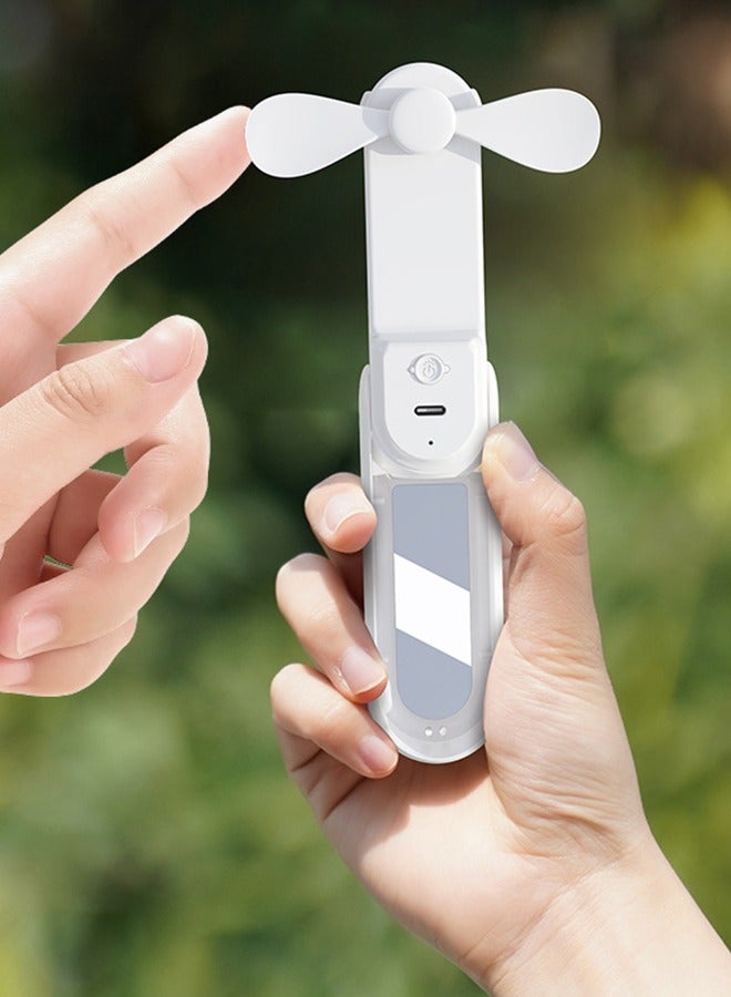 general Handheld Mini Fan With Makeup Mirror, 3 IN 1 USB Rechargeable Portable Fan [12-19 Working Hours] with Power Bank, Flashlight, Pocket Design for Travel/Summer/Concerts/Lash, Gifts for Women (White) - Image 4