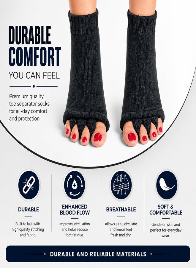 Vn care Foot Alignment Socks for Women & Men | Five Toe Separator | Foot Pain Relief | Bunion Corrector | Plantar Fasciitis | Improving Posture & Increasing Flexibility | Free Size (Black, 2 Pair) - Image 4