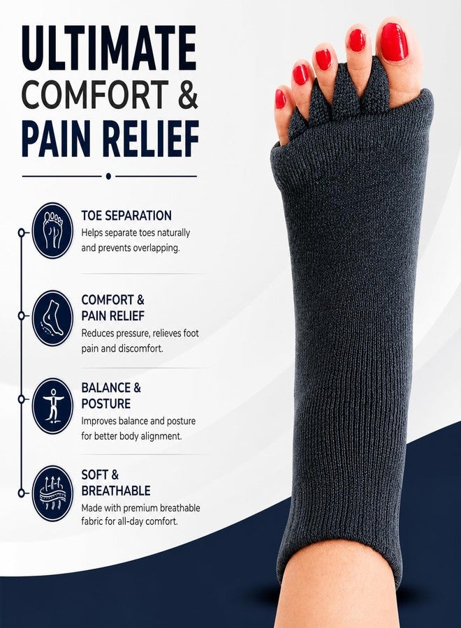 Vn care Foot Alignment Socks for Women & Men | Five Toe Separator | Foot Pain Relief | Bunion Corrector | Plantar Fasciitis | Improving Posture & Increasing Flexibility | Free Size (Black, 2 Pair) - Image 3