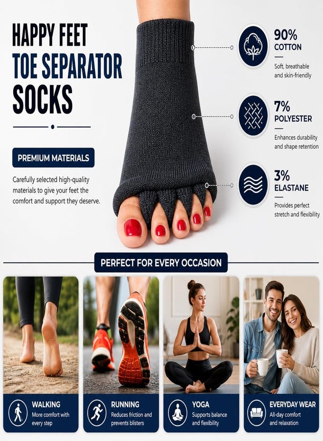 Vn care Foot Alignment Socks for Women & Men | Five Toe Separator | Foot Pain Relief | Bunion Corrector | Plantar Fasciitis | Improving Posture & Increasing Flexibility | Free Size (Black, 2 Pair) - Image 5